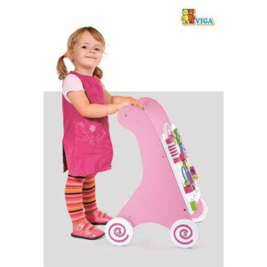 Дитячі ходунки-каталка з бізібордом, рожевий Viga Toys