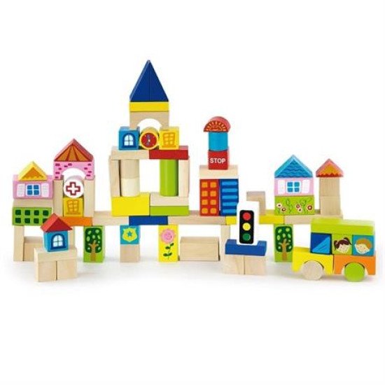Дерев'яні кубики Місто, 75 шт., 3 см, Viga Toys