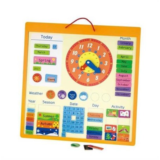 Магнітний календар з годинником, англійською мовою, Viga Toys