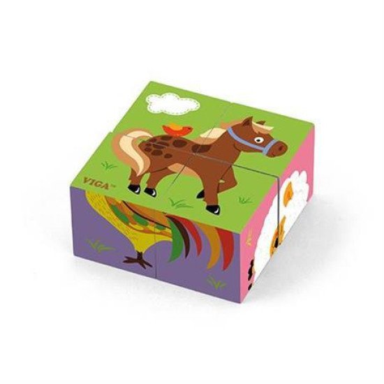 Дерев'яні кубики-пазл Фермерські звірята, Viga Toys