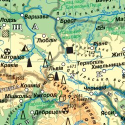 Європа. Фізична карта ламінована, м-б 1:5 000 000 (на планках) Європа. Фізична карта ламінована, м-б 1:5 000 000 (на планках)
