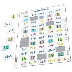 Пазл рамка-вкладиш Мемо Додавання чисел 0-20, Larsen Пазл рамка-вкладиш Мемо Додавання чисел 0-20, Larsen