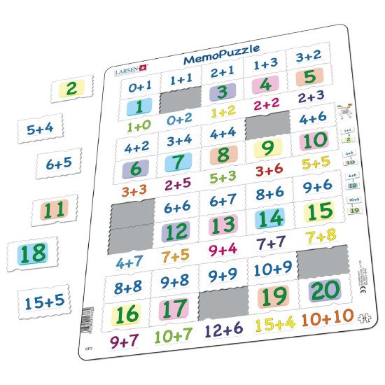 Пазл рамка-вкладиш Мемо Додавання чисел 0-20, Larsen