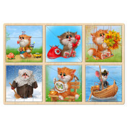 Набір розрізних пазлів: Котики та мишеня (6 штук), ТМ "Ань-Янь"