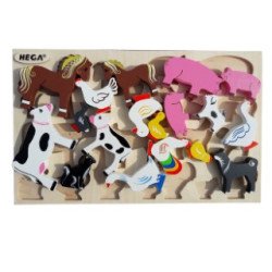Набір Свійські тварини дерев'яна яний пазл рамка вкладиш 18 великих фігурок, Hega Набір Свійські тварини дерев'яна яний пазл рамка вкладиш 18 великих фігурок, Hega