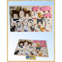 Набір Свійські тварини дерев'яна яний пазл рамка вкладиш 18 великих фігурок, Hega Набір Свійські тварини дерев'яна яний пазл рамка вкладиш 18 великих фігурок, Hega