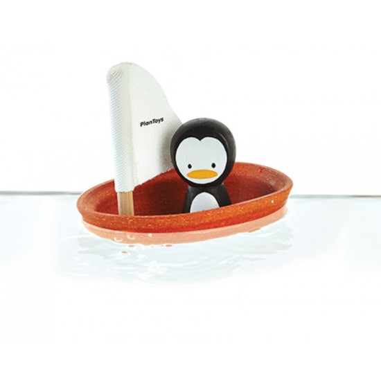 Деревянная игрушка Пингвин в парусной лодке, ТМ PLAN TOYS