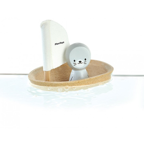Деревянная игрушка Тюлень в парусной лодке, ТМ PLAN TOYS