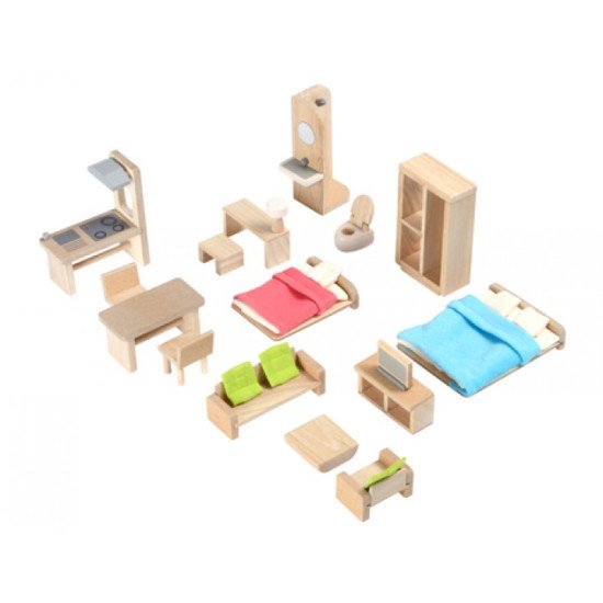 Деревянная игрушка Зелёный кукольный домик с мебелью, TM PLAN TOYS