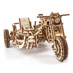 Дерев'яний механічний 3D конструктор Мотоцикл Scramber з коляскою, Ugears Дерев'яний механічний 3D конструктор Мотоцикл Scramber з коляскою, Ugears