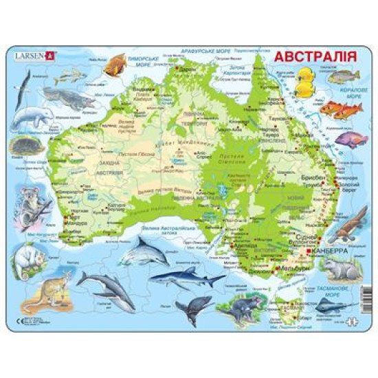 Пазл рамка-вкладиш Мапа Австралії - тваринний світ (укр.мов), Larsen