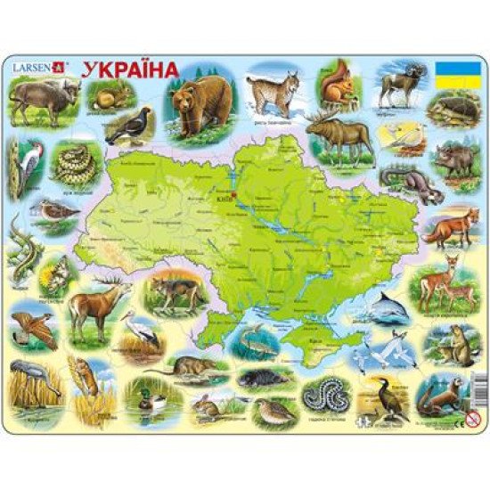 Пазл рамка-вкладиш Мапа України - світ тварин, Larsen