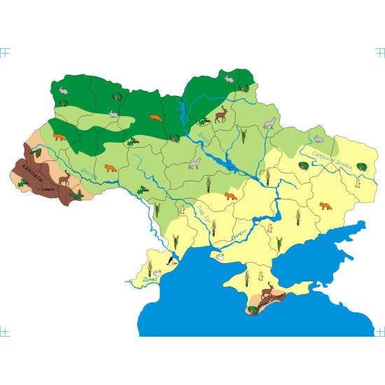 Мапа пазл. Україна. Підкладка (підшар) флора та фауна