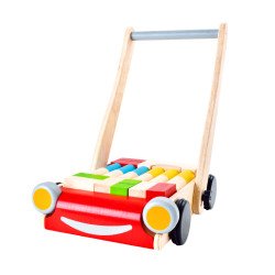 Деревянная игрушка Тележка-каталка Ходунки с кубиками,TM Plan Toys Деревянная игрушка Тележка-каталка Ходунки с кубиками,TM Plan Toys