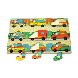 Дерев'яна іграшка дощечка вкладки машинки підбери дверцята, ТМ Розумний Лис