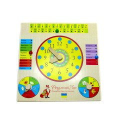 Дерев'яна іграшка дощечка Годинник і календар ( рос. мова), ТМ Розумний Лис