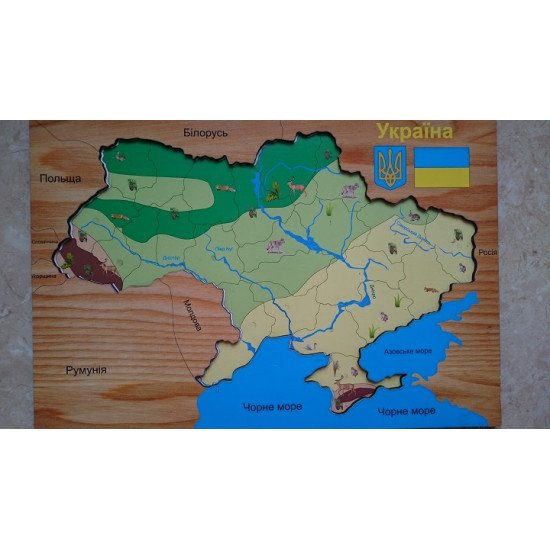 Мапа пазл. Україна. Підкладка (підшар) флора та фауна