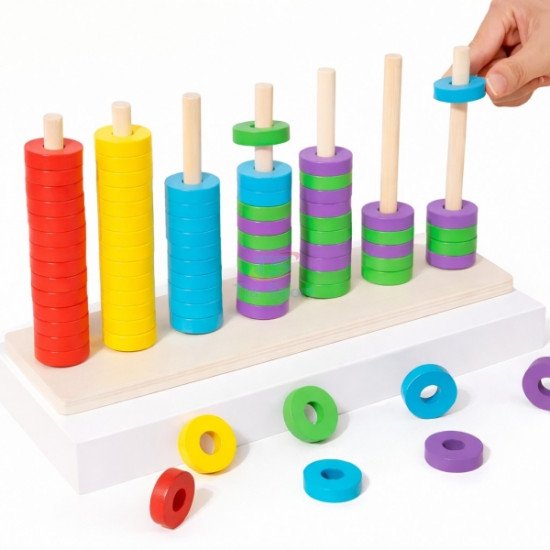 Дерев’яний математичний тренажер Кольорові рахункові стовпчики, Tia-sport