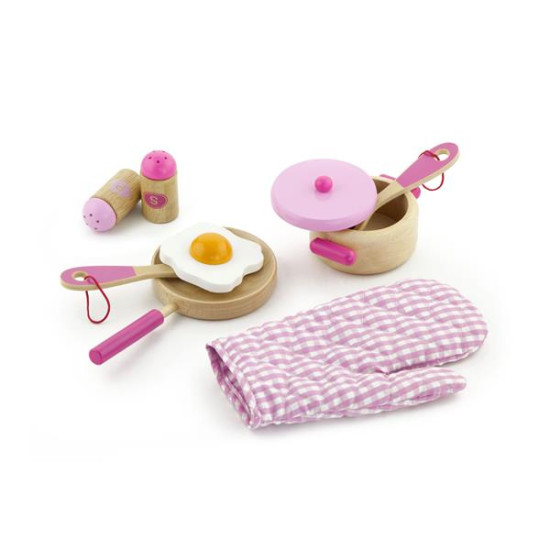 Дитячий кухонний набір Іграшковий посуд із дерева, рожевий, Viga Toys