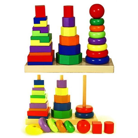 Набір дерев'яних пірамідок Три фігури, Viga Toys 