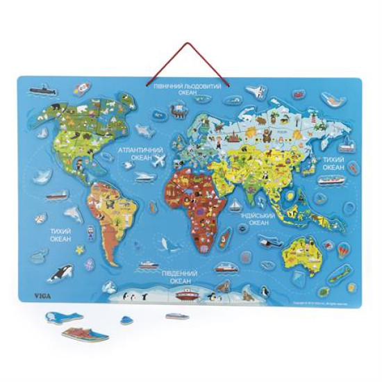 Пазл магнітний Карта світу з маркерной дошкою, українською мовою, Viga Toys