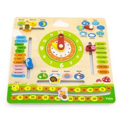 Дерев'яний календар з годинником, англійською мовою, Viga Toys Дерев'яний календар з годинником, англійською мовою, Viga Toys