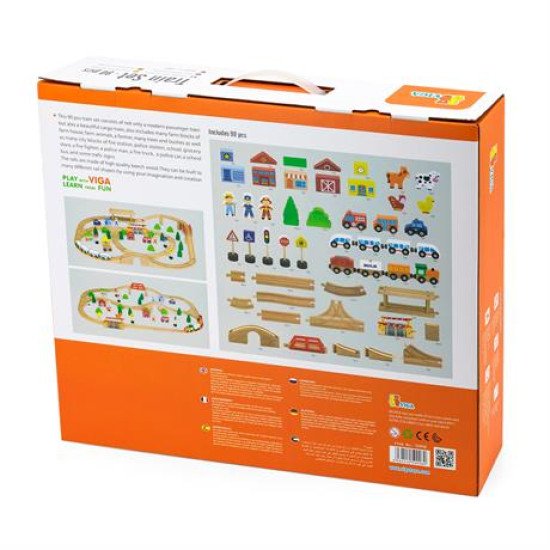 Іграшкова залізниця дерев'яна 90 ел, Viga Toys Іграшкова залізниця дерев'яна 90 ел, Viga Toys