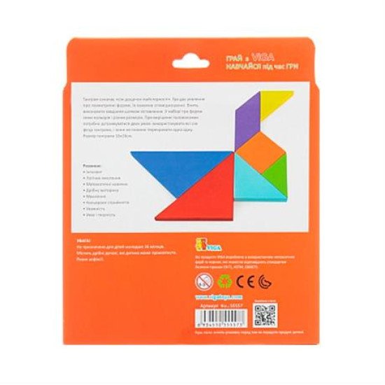 Гра-головоломка Кольоровий дерев'яний танграм, 7 ел., Viga Toys Гра-головоломка Кольоровий дерев'яний танграм, 7 ел., Viga Toys